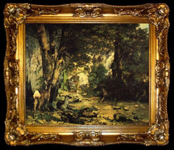 framed  Gustave Courbet A Thicket of Deer at the Stream of Plaisir-Fontaine, ta009-2
